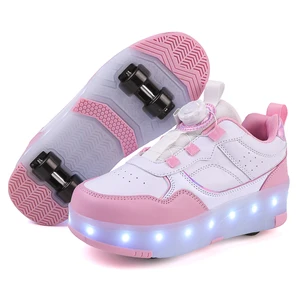Patines De 4 Ruedas Con Luzkids Girls Sneaker LED Light-Up Shoe Charms for Kids Deformed Sports Shoes and Roller Skates Shoes