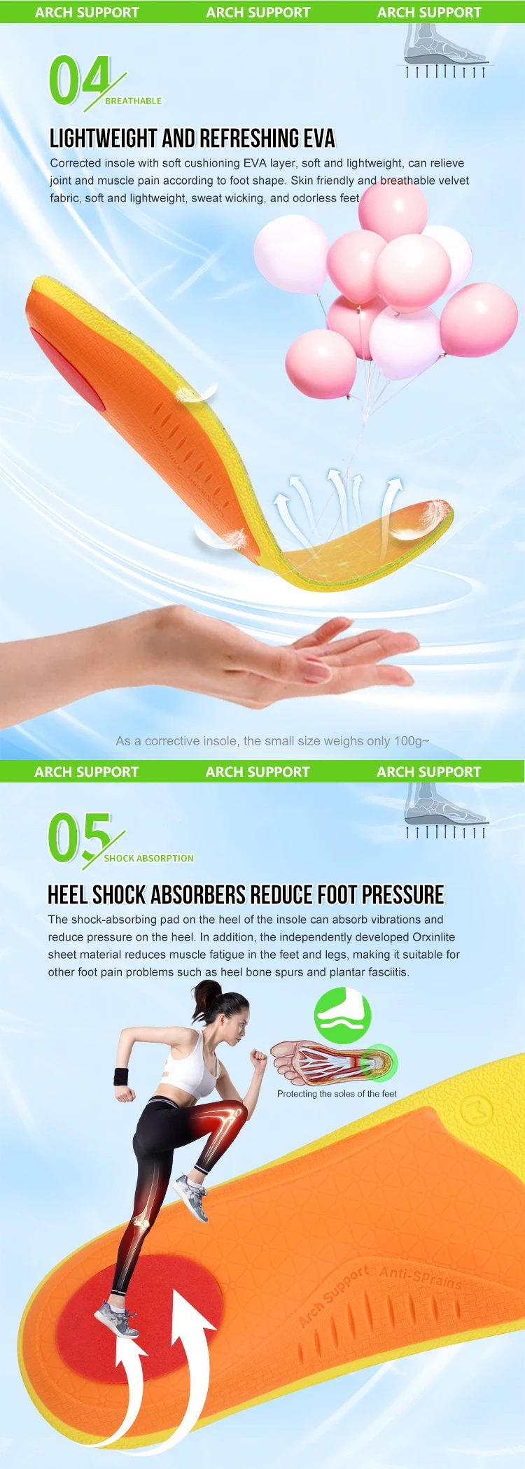 product joghn better shock absorption eva orthopedic insoles leg corrective insole arch support orthotic insole-44