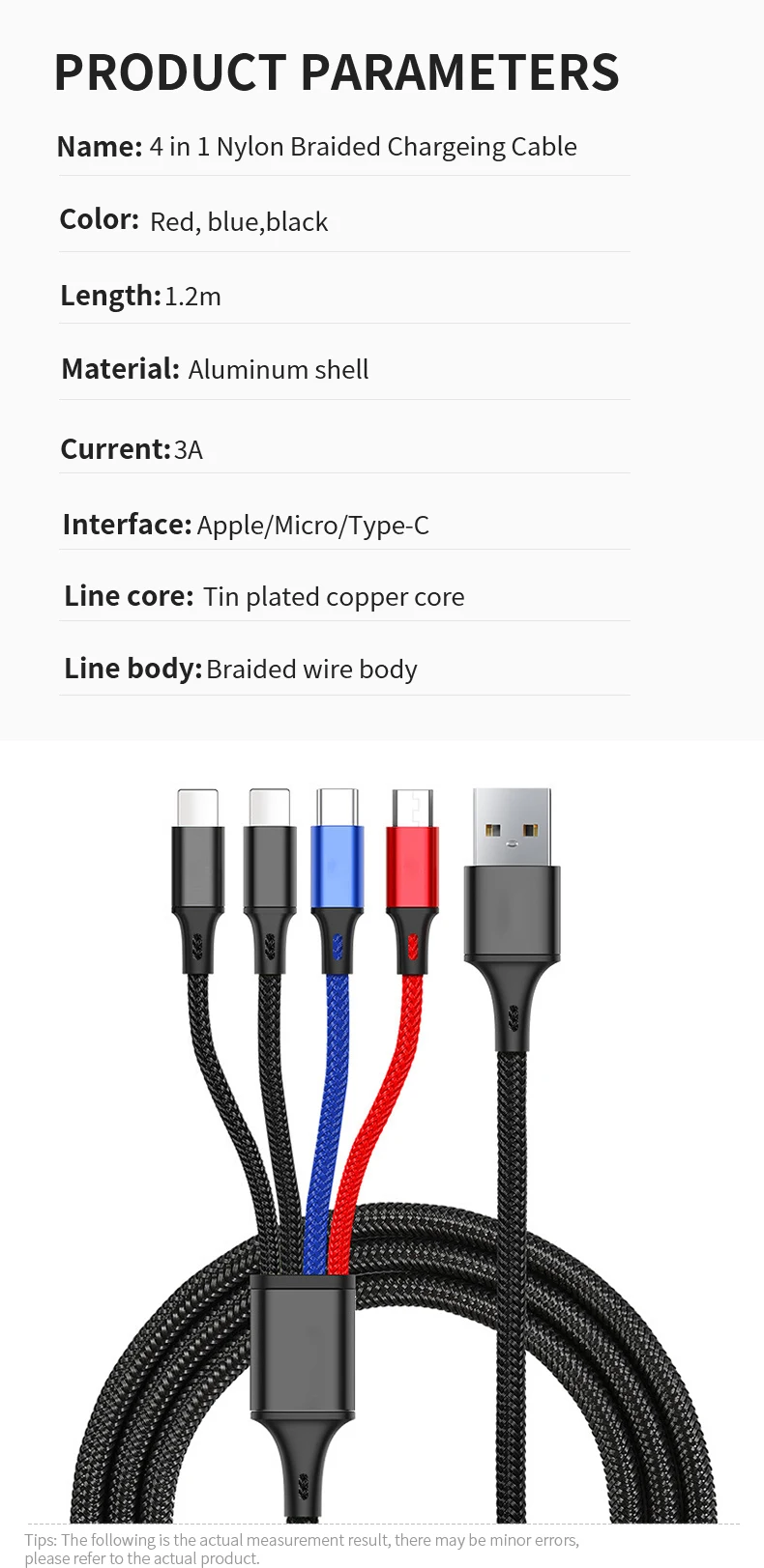 Factory Direct Price 3a Fast Charging Universal 4 In 1 Usb Cable For ...