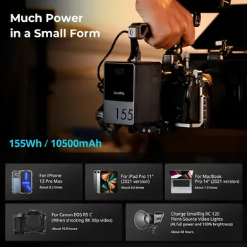 SMALLRIG V Mount Battery VB155, 155Wh / 10500mAh V-Mount Battery with PD 65W USB-C Fast Charging, with D-TAP, USB-A, Dual DC product image