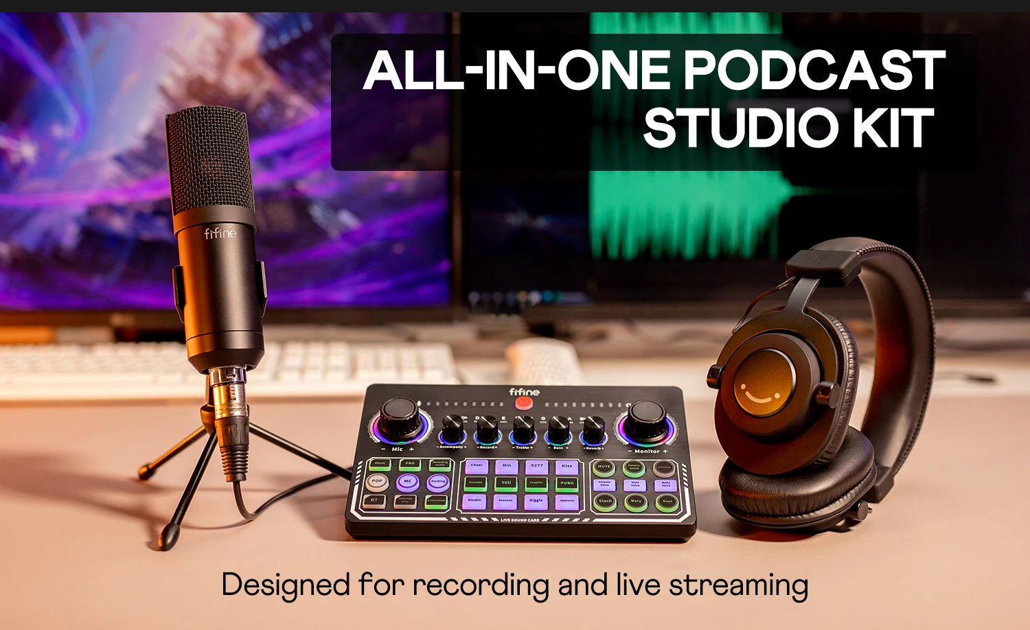 Fifine Podcast Equipment Recording Studio Sound Cards Live Stream ...