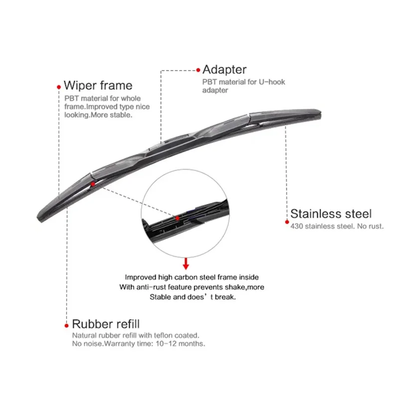 Wholesale Car Rubber Hybrid Arm Windshield Wiper Blade Universal Multi