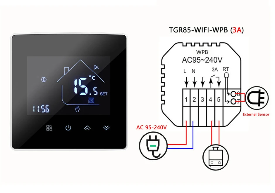 Подключение beok 10 Beok Tgr85-wifi-wpb Pengatur Suhu Termostat Cerdas,Termostat Perebus Gas Wifi - 