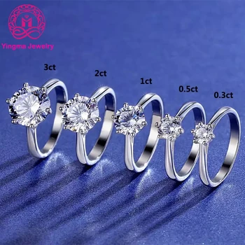 Wholesale moissanite jewelry 0.3/0.5/1ct/2ct/3ct Classic six claw 925 Sterling Silver wedding engagement moissanite diamond ring