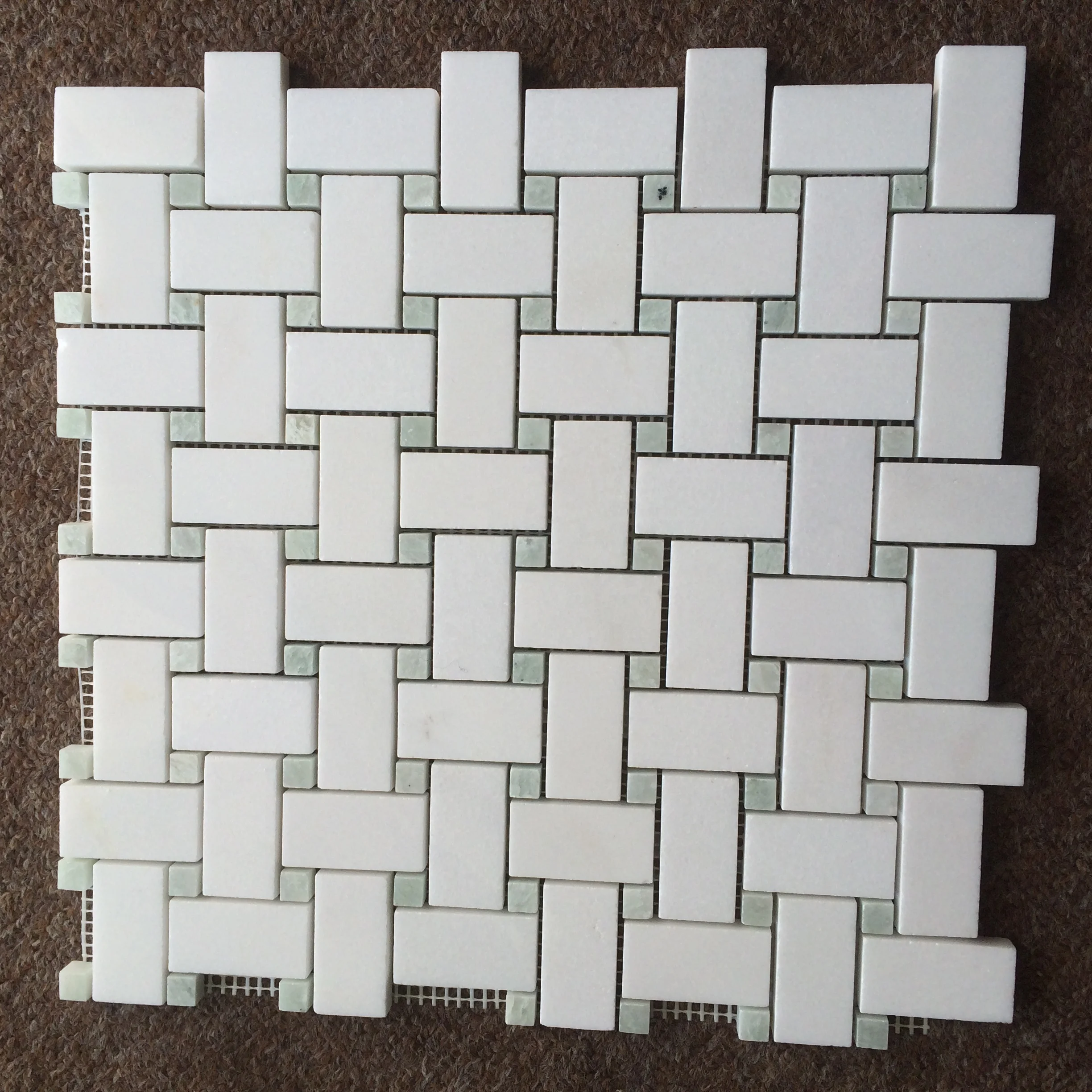 Thassos White Interior Mosaic White Mix Green Basketweave Marble Tiles for Bathroom Wall and Floor