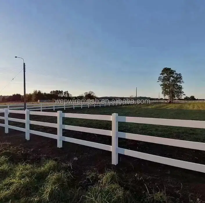 3 Rail PVC Horse Rail Fence Plastic Panels White Vinyl Post and Rail Fencing