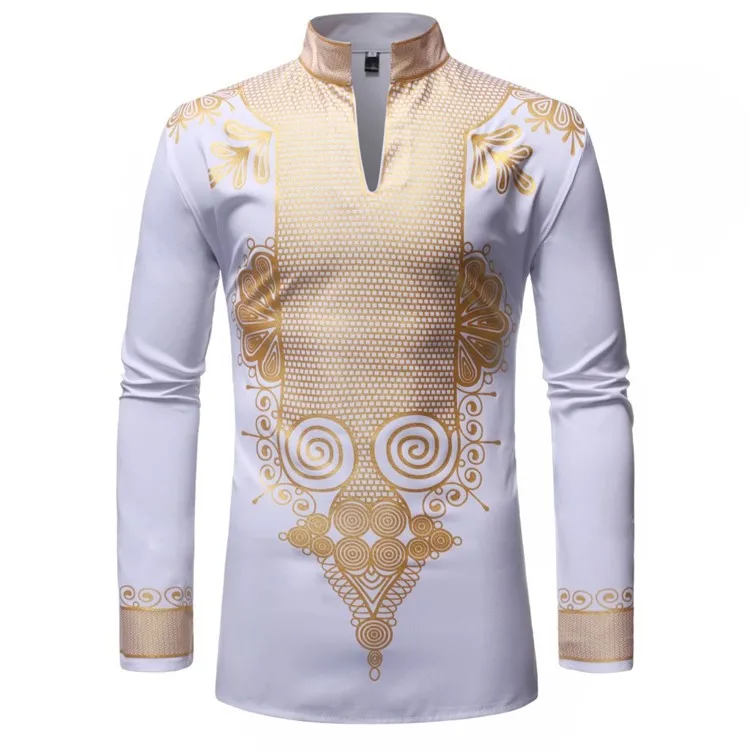 Wholesale Hot sale 55% Cotton 45% Polyester hot stamping long sleeve  african style shirt dashiki From m.alibaba.com