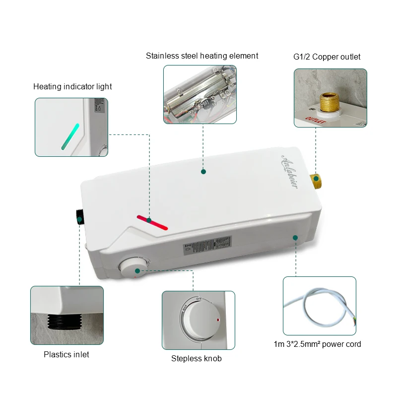 Elegant Design Space Saving Features Small Hot Electric Instant Water Heater 220v Home Tankless Electric Shower Heater