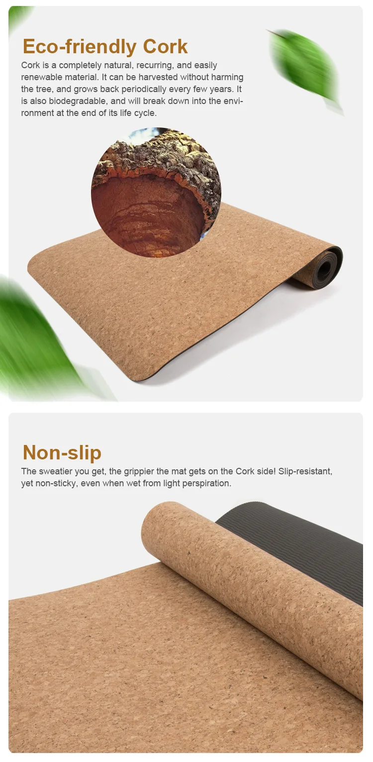 Custom Logo 5mm Tpe Natural Cork Yoga Mat