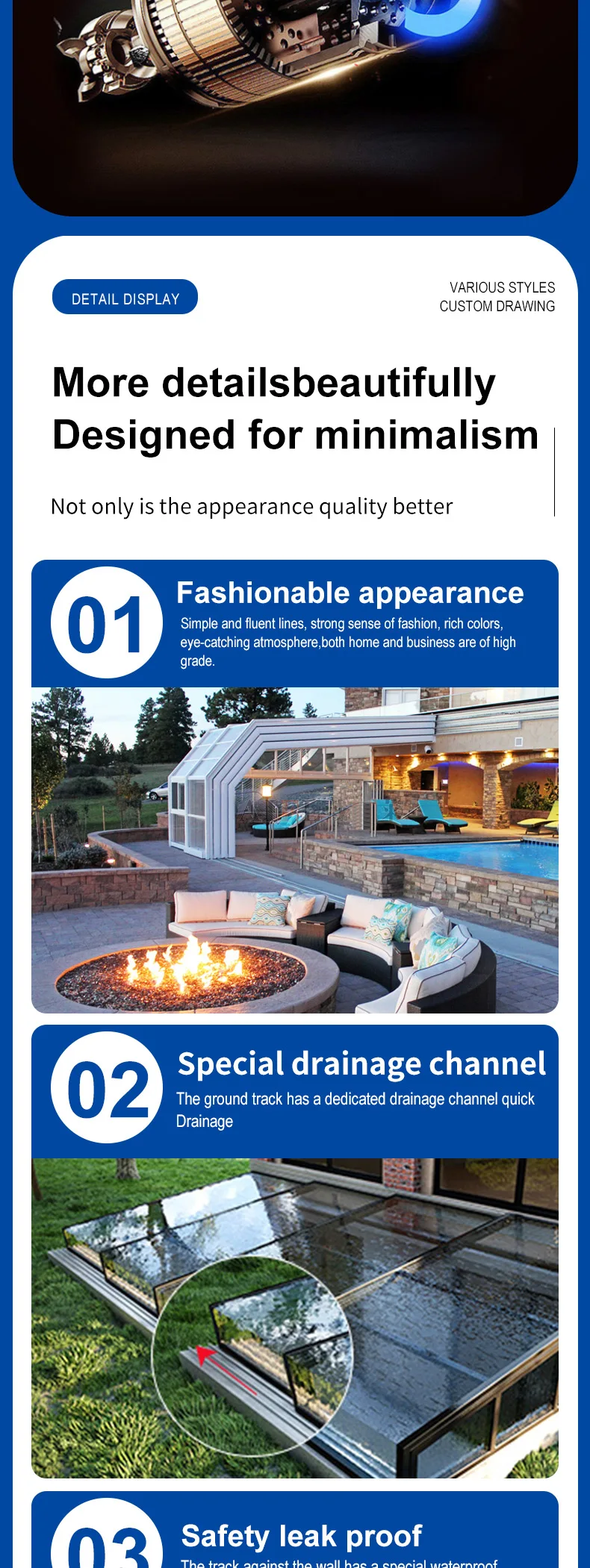 Retractable Tempered Glass Roof for Infinity Pools - Automatic Motorized Sun Shade Enclosures ...