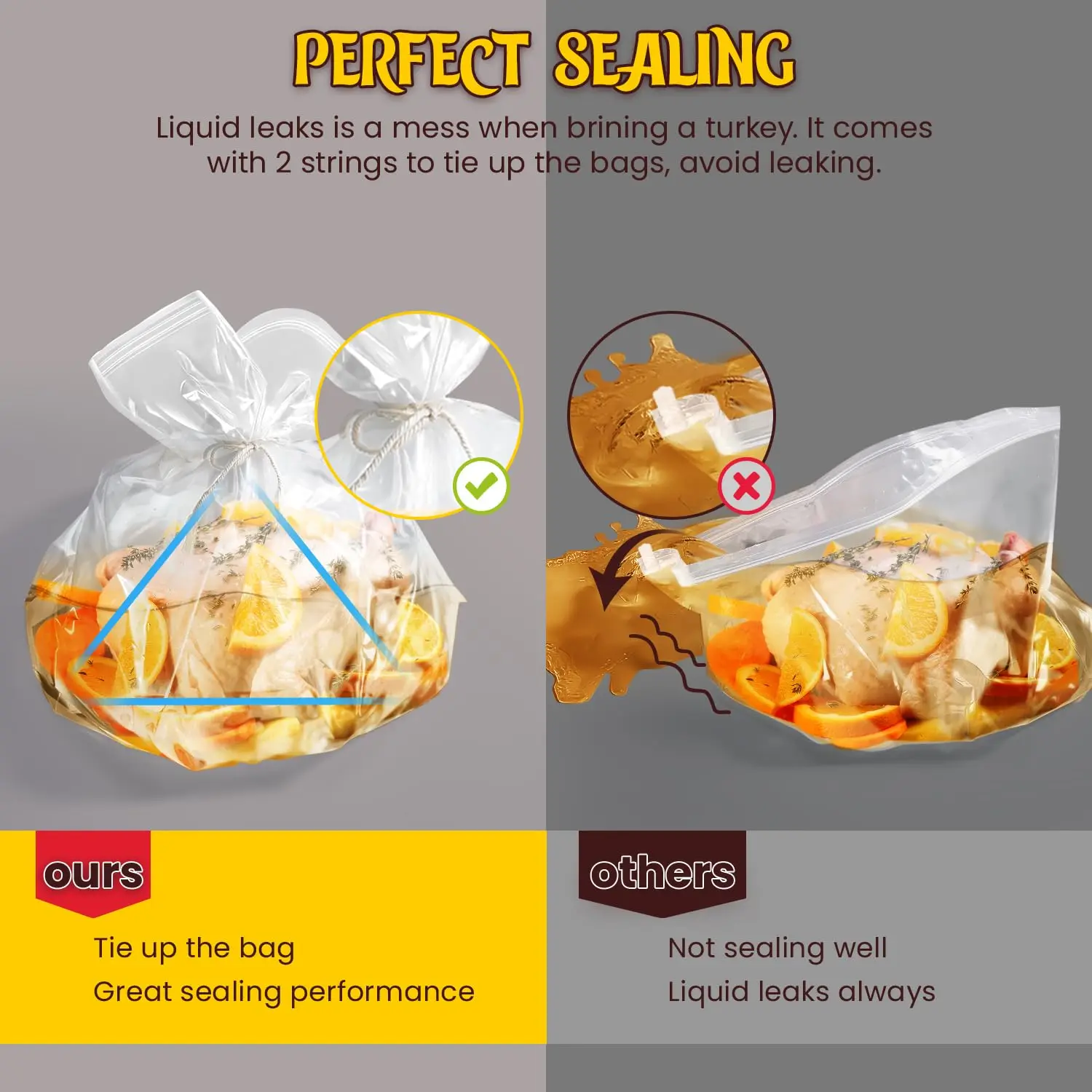 Brine Bags For Turkey Double Zipper Lock Thicker Brining Bags With 2