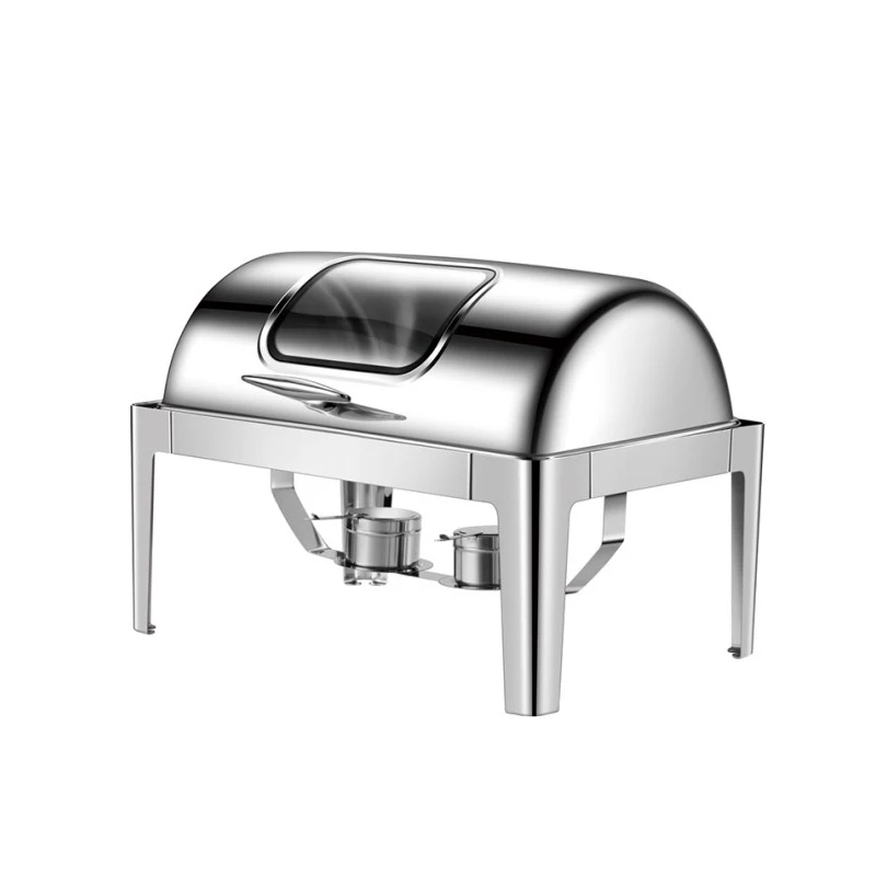 Wholesale Food Warmer with Visible Glass Chafer Dish Buffet Sets Stainless Steel Roll Top Chafing Dish_5
