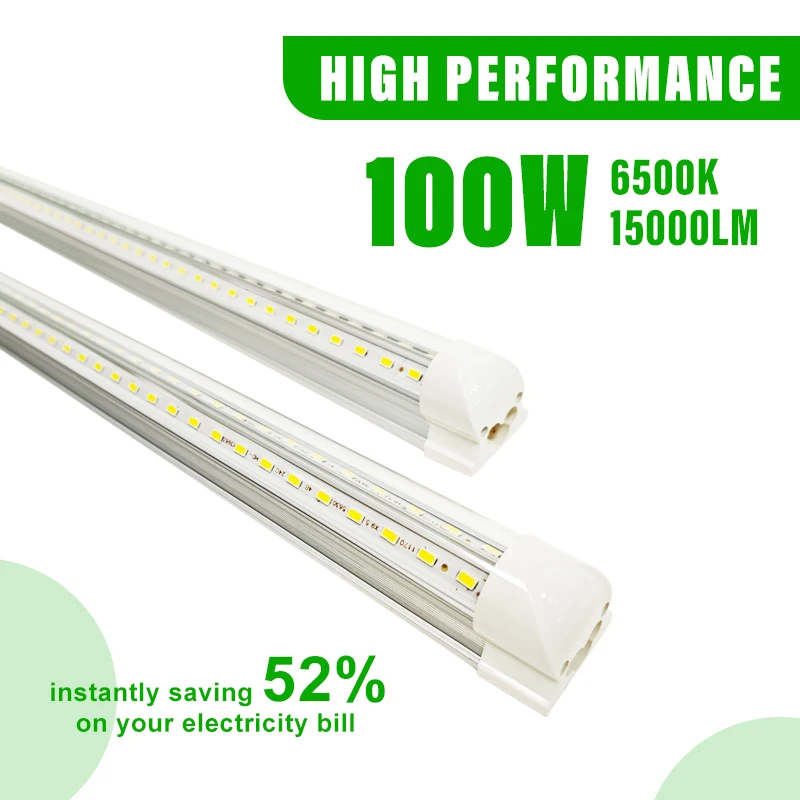 10Pack 8Ft LED Shop Light Fixture 100W 15000 Lumens 5000K Daylight White Clear Warehouse