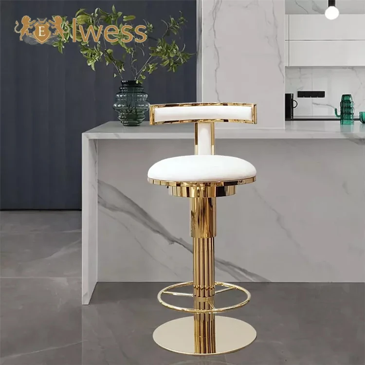Современный барный стул для виллы из нержавеющей стали с розовым бархатным дизайном золотой белый