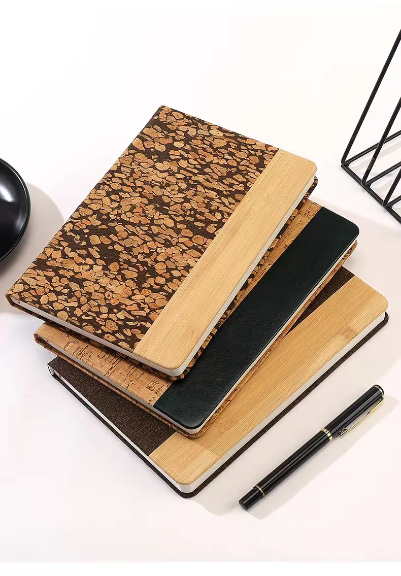 Customizable Coffee Ground Bamboo Wood Grain Puzzle Notebook Set Eco-Friendly Cork Grain Notebook Set A5 Eco-Friendlybook preview 2