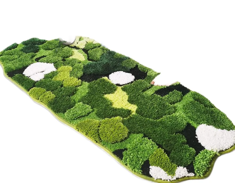 Lovely Bathroom Rug Non-slip Irregular Moss Bath Mat Green Absorbent Shaggy Area