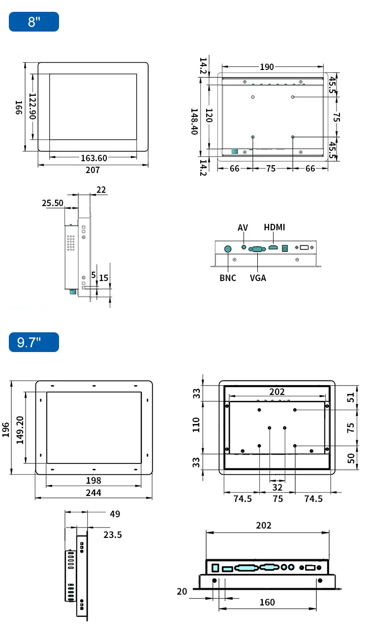 18.5 / 18 Inch VESA Wall Mounted Touch Screen Metal Embedded Touchscreen Industrial Monitor LED Display