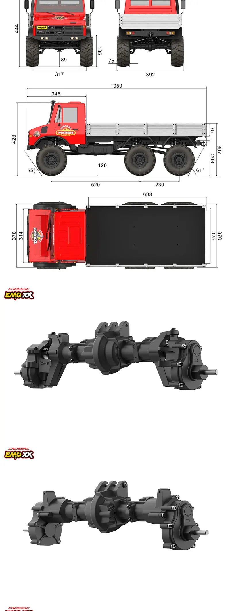 CROSSRC EMO XX XXL Big Dinosaur Sword Dragon Thunder Dragon 1/6 RC Car Model 4x4 6x6 Climbing Crawler Rally Truck Brushless RTR