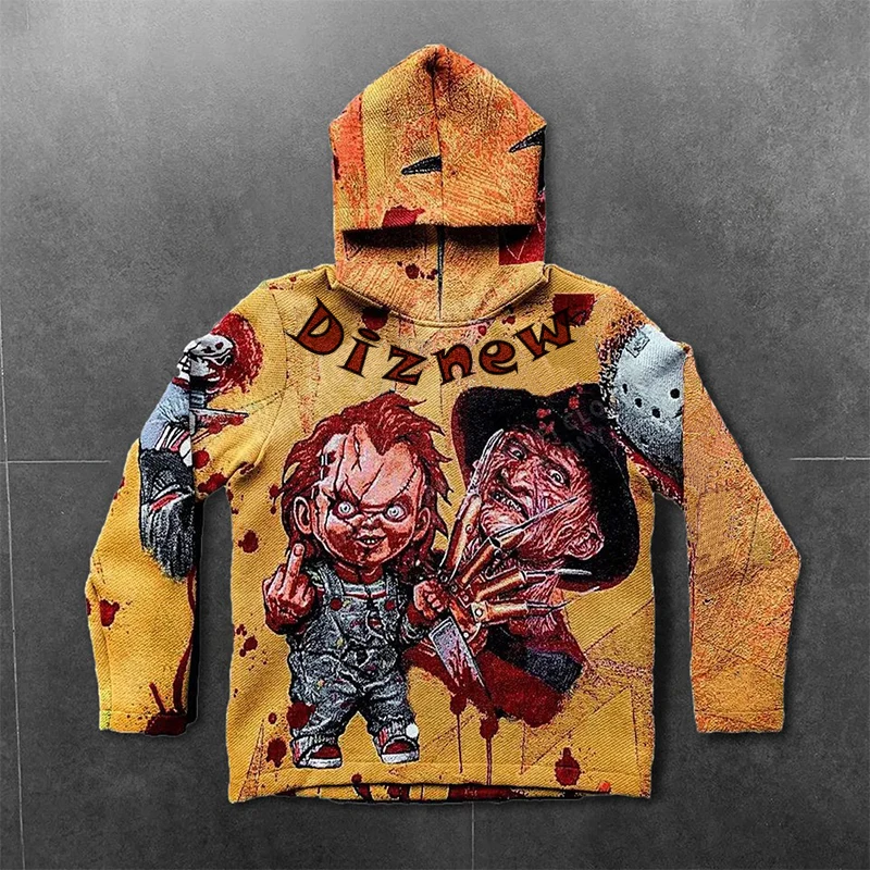 DiZNEW High Quality Men's Hooded Jacket and Sweatshirt Hip Hop Street Trend  Printed Anime Color Matching Men's Hoodie