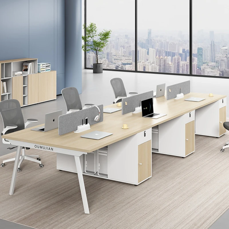 Modular Officeworks Table 1.4 Meter Steel Frame Wood Tabletop Modern Office Desk With File