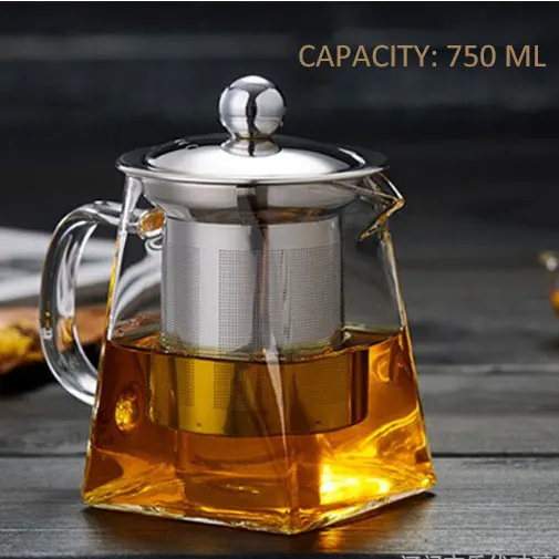 Hot Sale Stocked 350ml 550ml 750ml eco-friendly transparent heat resistant glass teapot manufacture