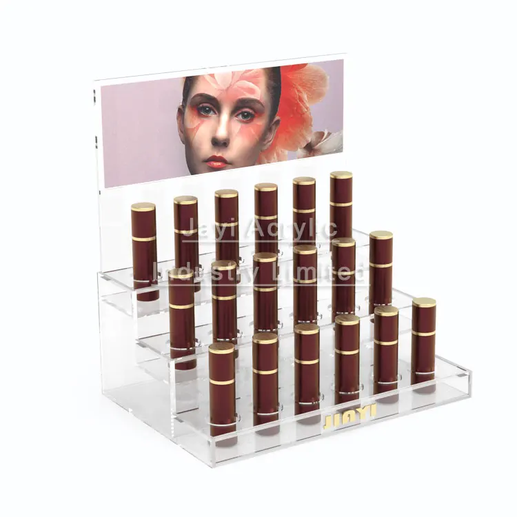 JAYI Custom Acrylic Lipgloss Display Stand Counter Lipstick Display Cosmetic Lip Gloss Rack