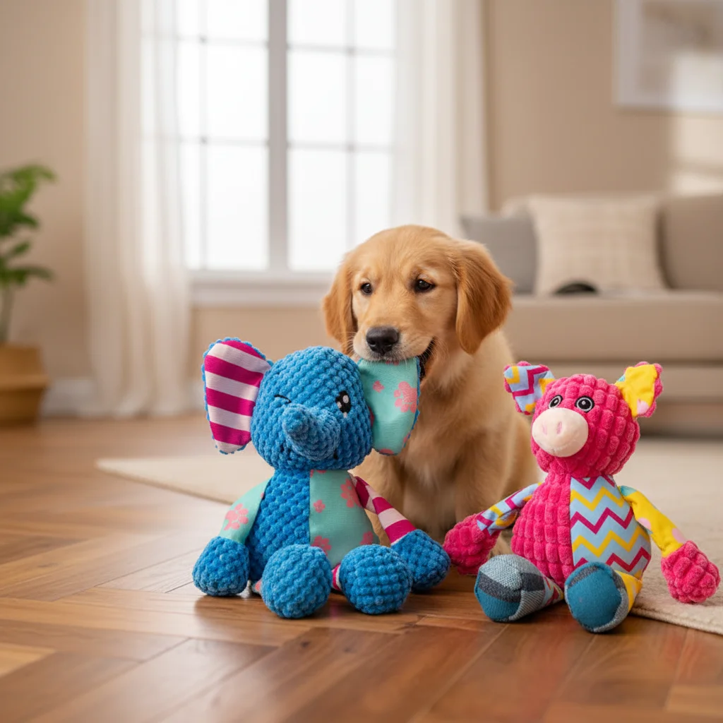 Wholesale cute squeaky dog plush toy KD1158 blue orange brown