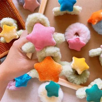 Fashion Girls Hair Claw Furry Hair Claw Clip Cute Star Ornament Elastic Hair Band