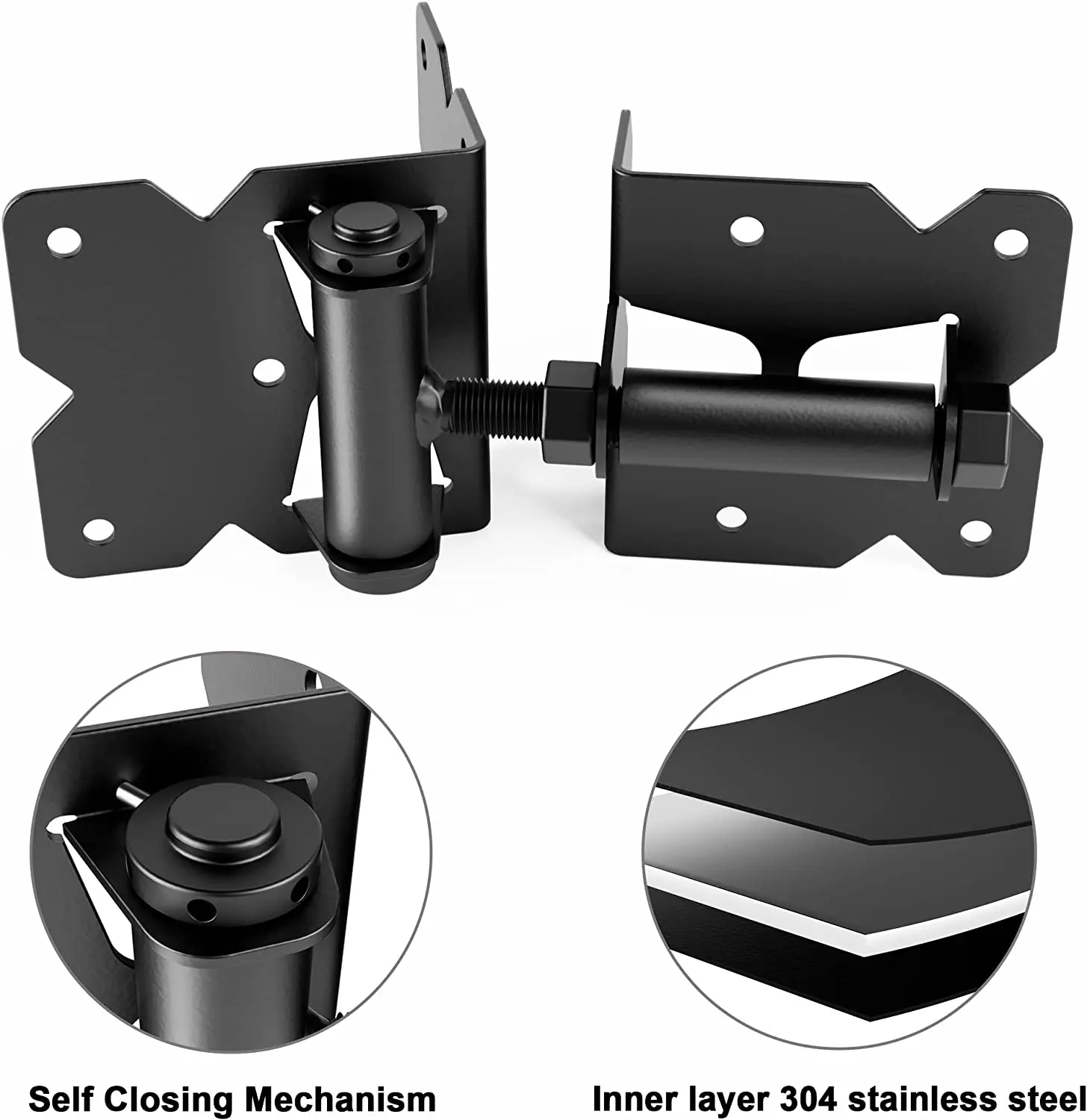 2 Pack Self Closing Gate Hinges For Wooden/vinyl/pvc Fences,Hinges Adjustable Tension 90 Degree