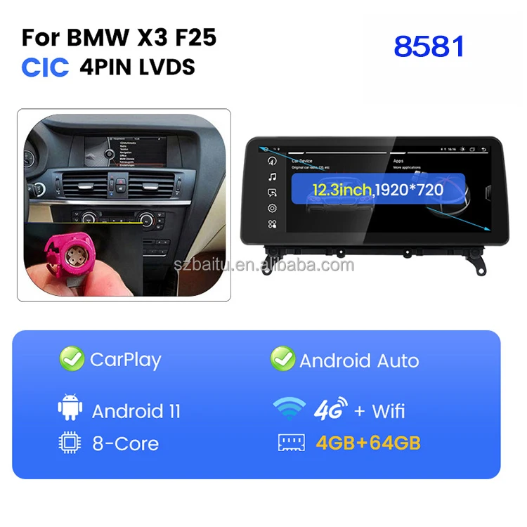 12.3 Inch ID8 Android 12 For BMW X3 F25 / X4 F26 CIC NBT 1920*720P Car  Multimedia Player Navigation Carplay Auto System WIFI+SIM| Alibaba.com