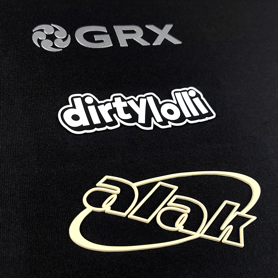 Silver Glossy Silicon Patch Customized 3D Embossed LOGO Heat Transfer on Garment Rubber Clothing Tags Special Shape