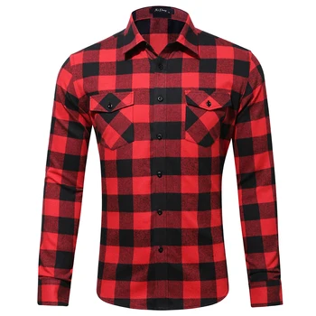 MODCHOK Men's Casual Plaid Flannel Shirt Long Sleeve Outwear Slim Fit Button-Down Check Tops