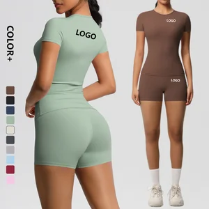 Wholesale Hot Sale Sports Top Breathable High Waist Gym Fitness Shorts Yoga 2 Piece Set for Women