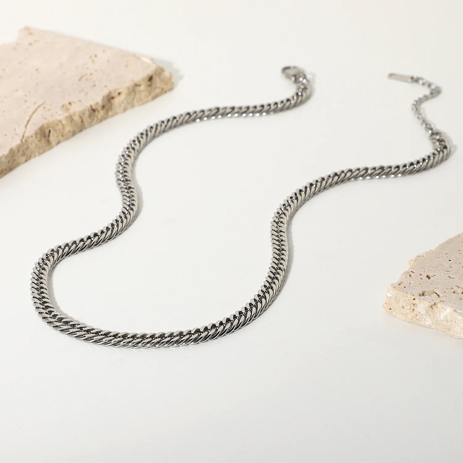 Waterproof Tarnish Free Chunky Chain Jewelry Choker Silver Tone