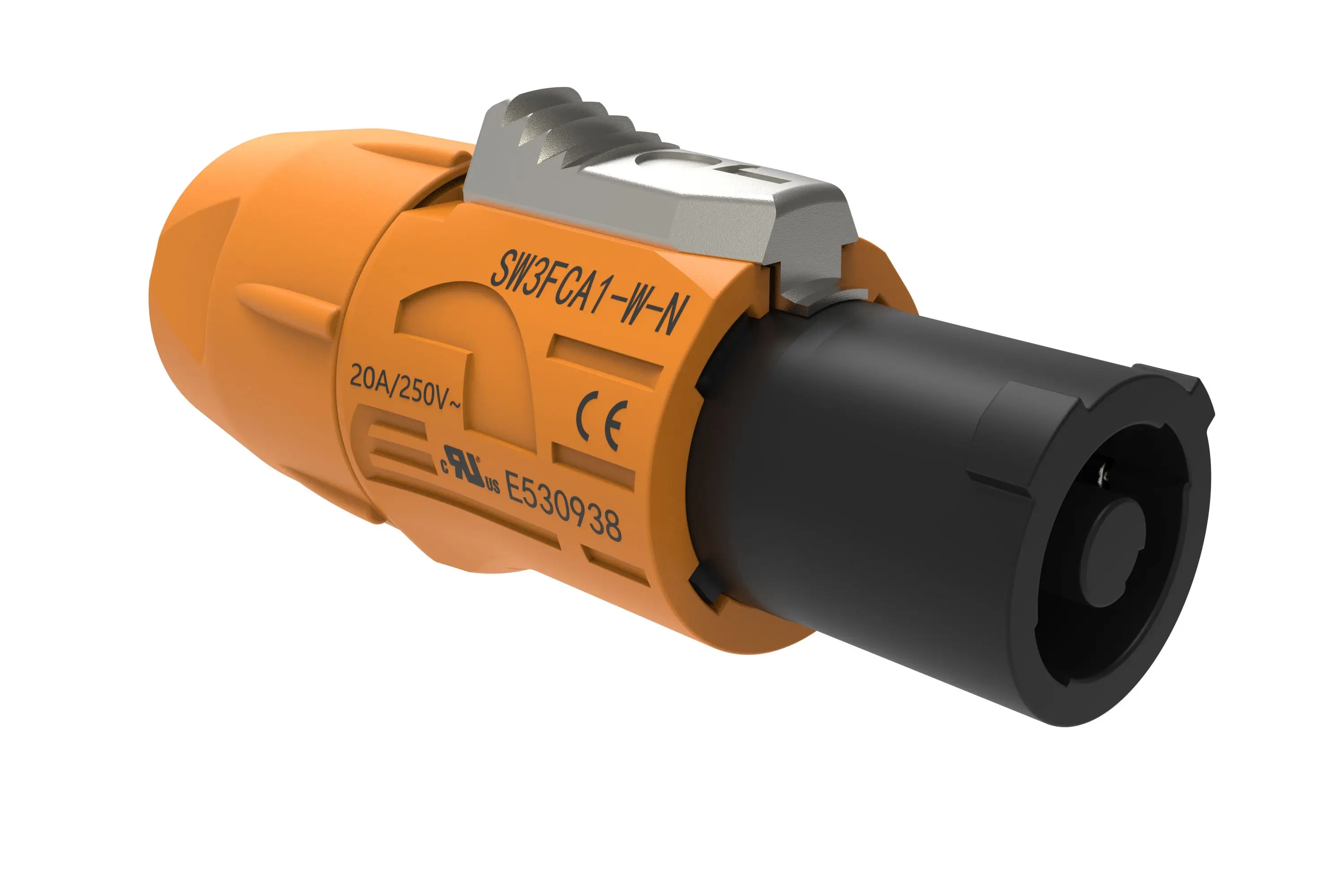 Outdoor IP65 Waterproof Powercon Connector 20A 250V 3-Pin Male Plug Female Chassis Socket Yellow Input LED Display Connector