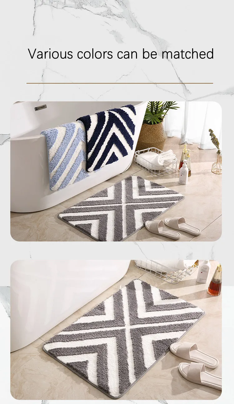 Customized Two-color Geometric Bathroom Non Slip Mat Bedroom Living Room Washable Floor Mat manufacture