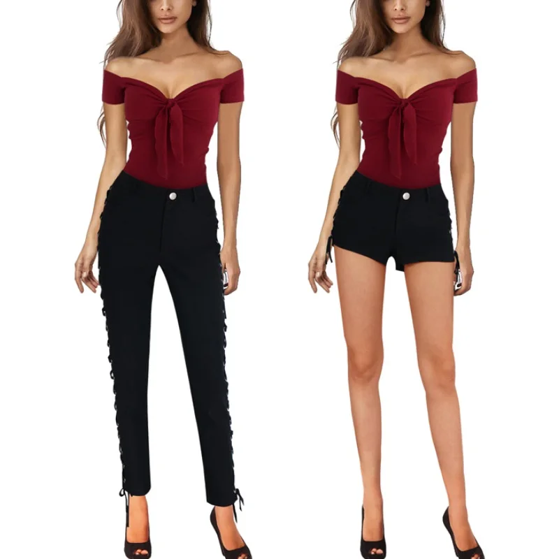 Wholesale Plus Size Off-Shoulder Sexy Women's Top and Solid Color Short Shirts