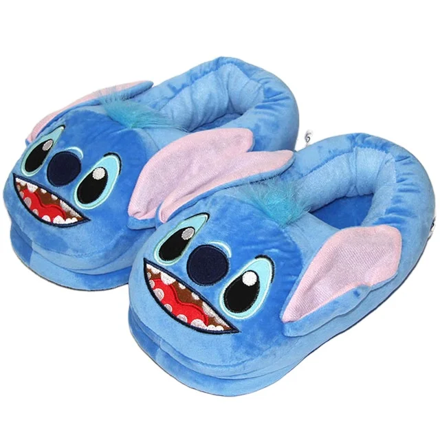 Stitch Winter Soft Plush Slippers Red Blue - giftcartoon