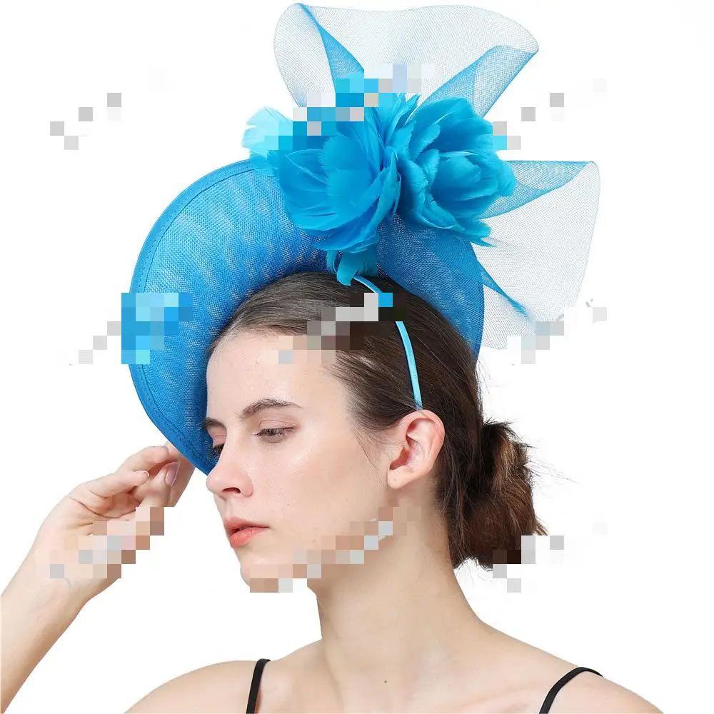 4627 Mesh Sinamay Fascinators For Women Girls Tea Party Fancy Feather Black Sinamay and Feather Wedding Fascinator main image 4