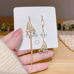 Geometric long tassel earrings Elegant fashion style inlaid zircon earrings Korean temperament  female earrings