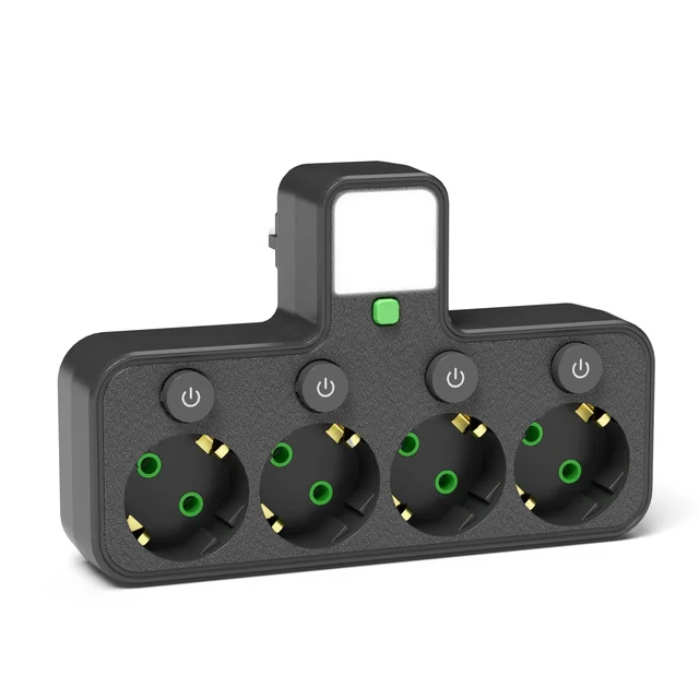 New European Standard Plug Wall Socket With LED Light 4ways Extension Socket Branch Switch