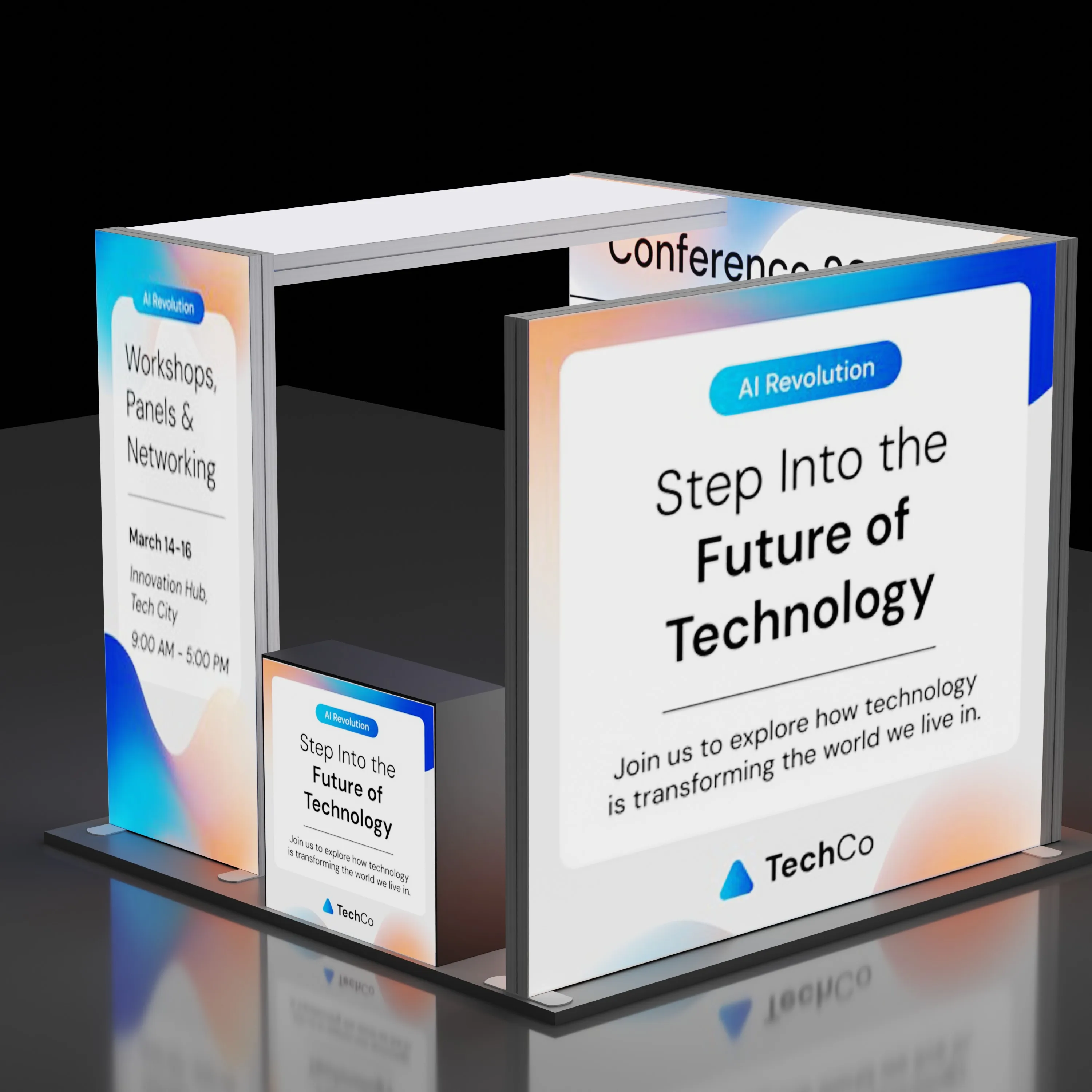 הקמה מהירה ופשוטה של סטנד תצוגה 10x8 רגל מסגרת אלומיניום קפלית עם רקע הדפסה ומדפים ניידים לתצוגה פופ-אפ