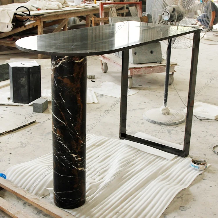 Nordic Design Grey Rectangular Stone Home Furniture Dining Room Marble Top Wall Console Drink Counter Bar Table