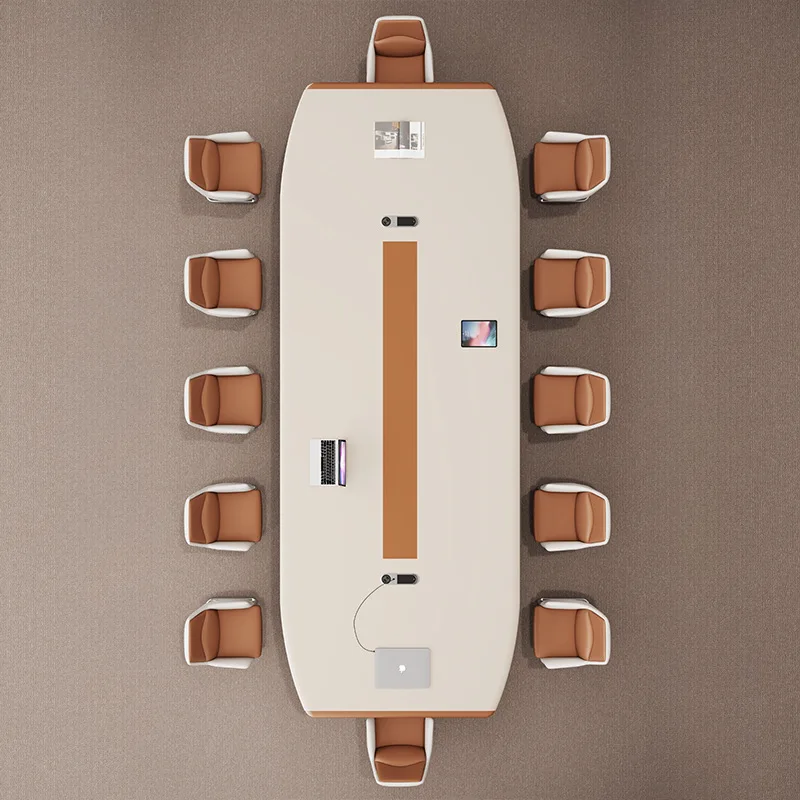 Nordic Style 20 Person Boat Shaped Luxury  Free Socket Combination of Large Conference Table with Chairs Set 4 Management Box
