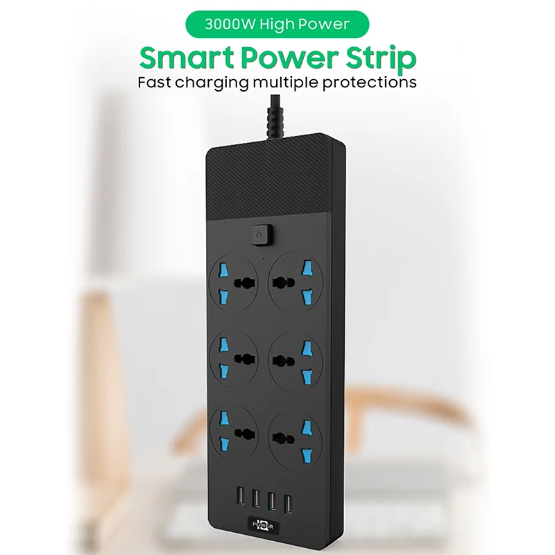 Multi Plug Options Extension Socket 6 Outlets 4 USB Charging Ports Power Extension Cord Sockets