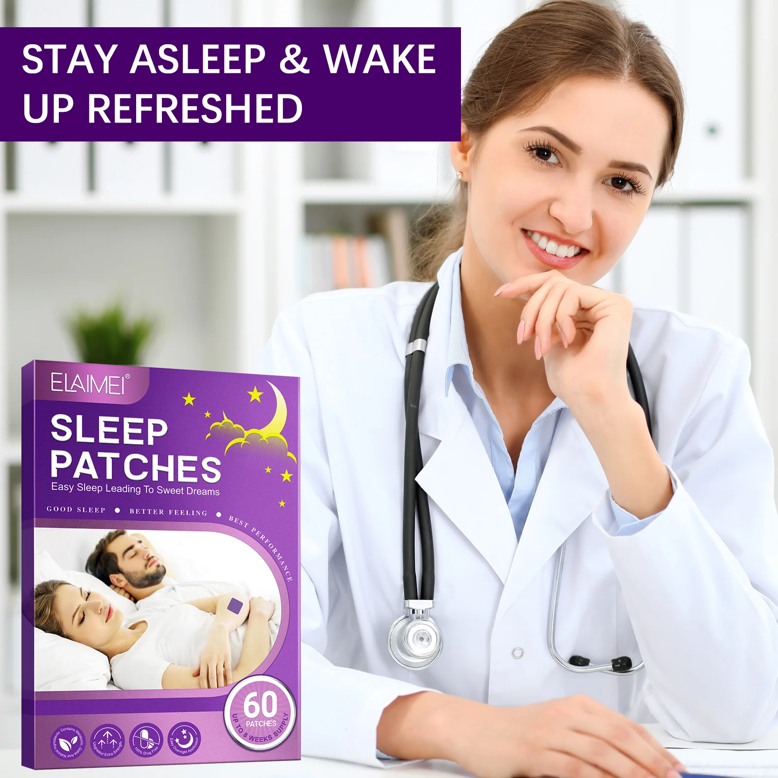 Elaimei 60 Pcs Sleep Aid Melatonin Patch Improves Sleep Quality Aids