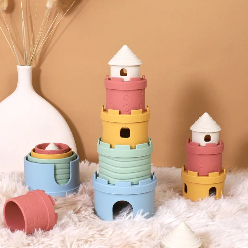 Eco-Friendly Silicone Pagoda Tower Infant Developmental Toy for 2-4 Years Unisex Fine Motor Skills Sensory Exploration