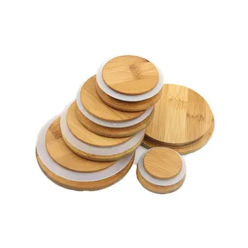Custom Wood Lid Bamboo Lid for Glass Candle Holder Jar With Silicone Ring