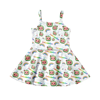 Summer Baby Girl Boutique Girls' Cute Dresses Twirl Dress Cartoon Short Sleeve Knee- Length Wholesale Casual Dress