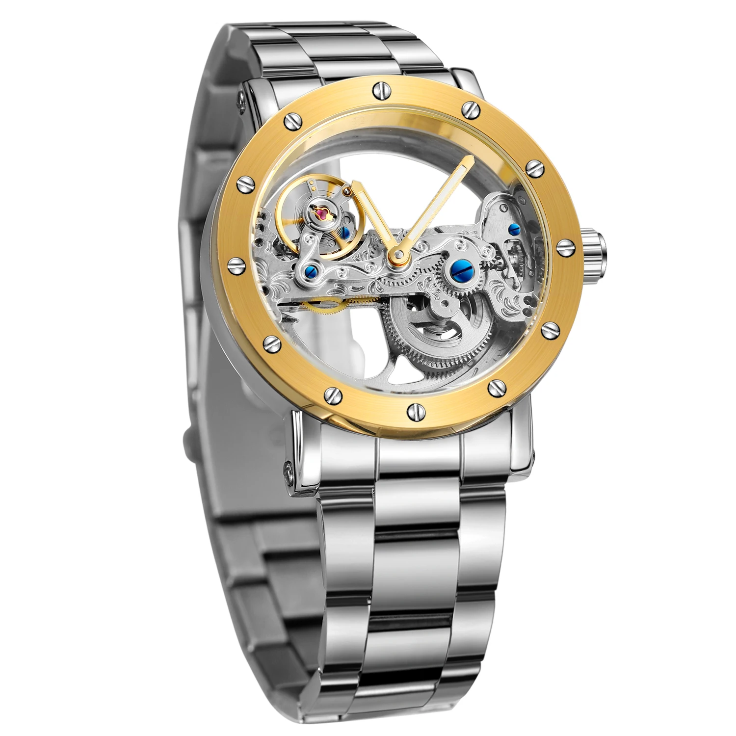 FORSINING Bridge Skeleton Mens Watches Automatic Self Wind Mechanical Leather Band Wrist Watch